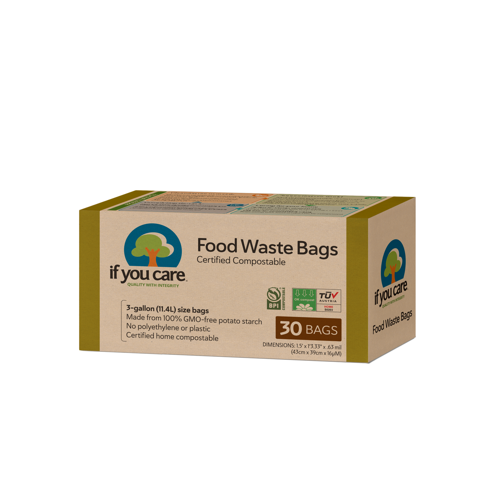 3 gallon certified compostable food waste bags natural state market